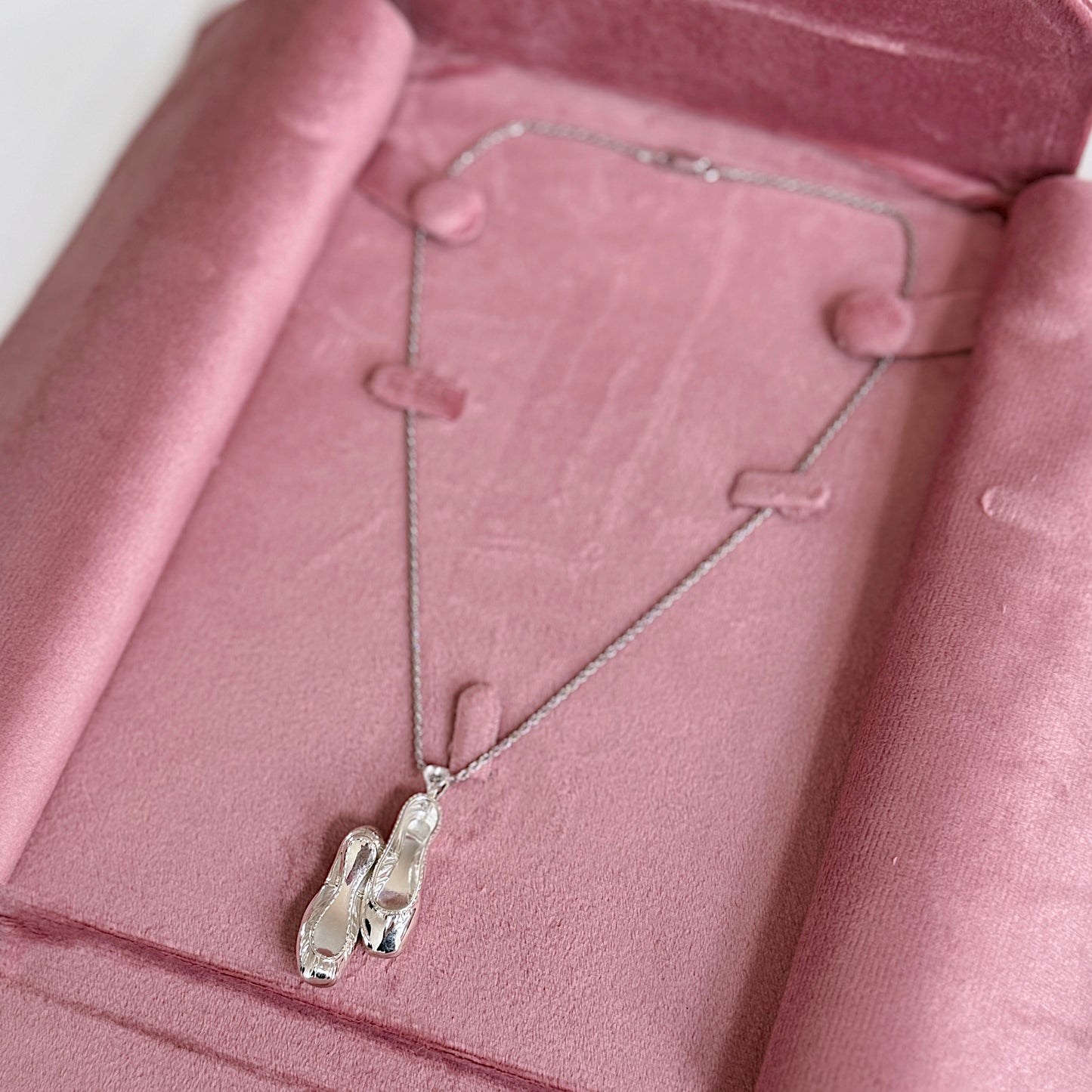 The Ballet Flats Necklace β 925 sterling silver ballet shoe pendant, polished and hypoallergenic elegant jewelry by MARO.