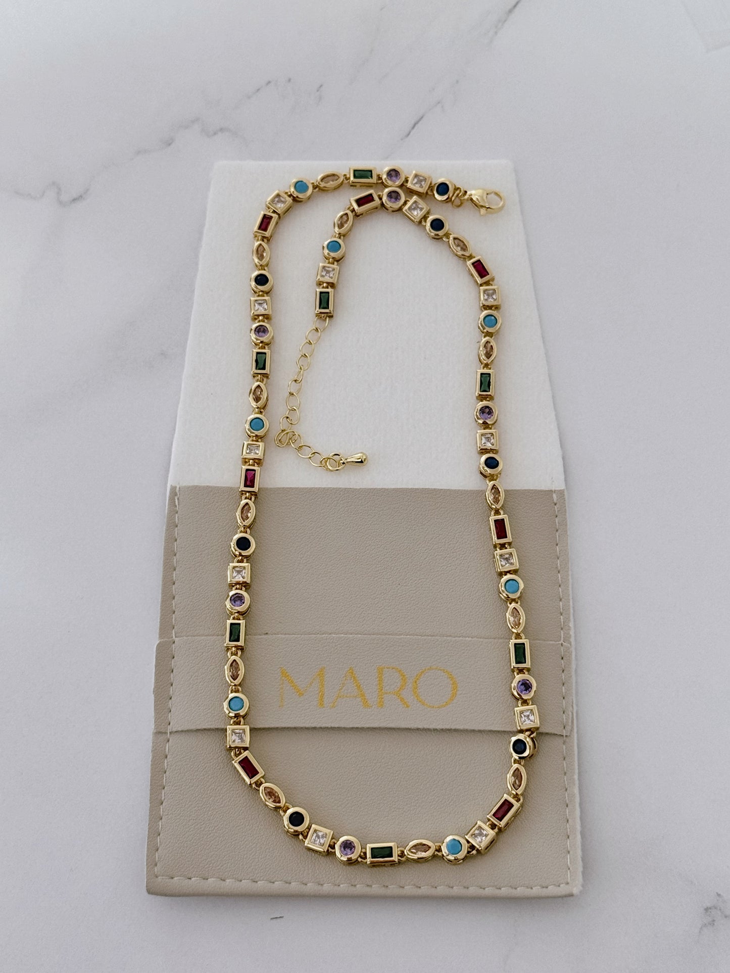 Multi gemstone gold necklace