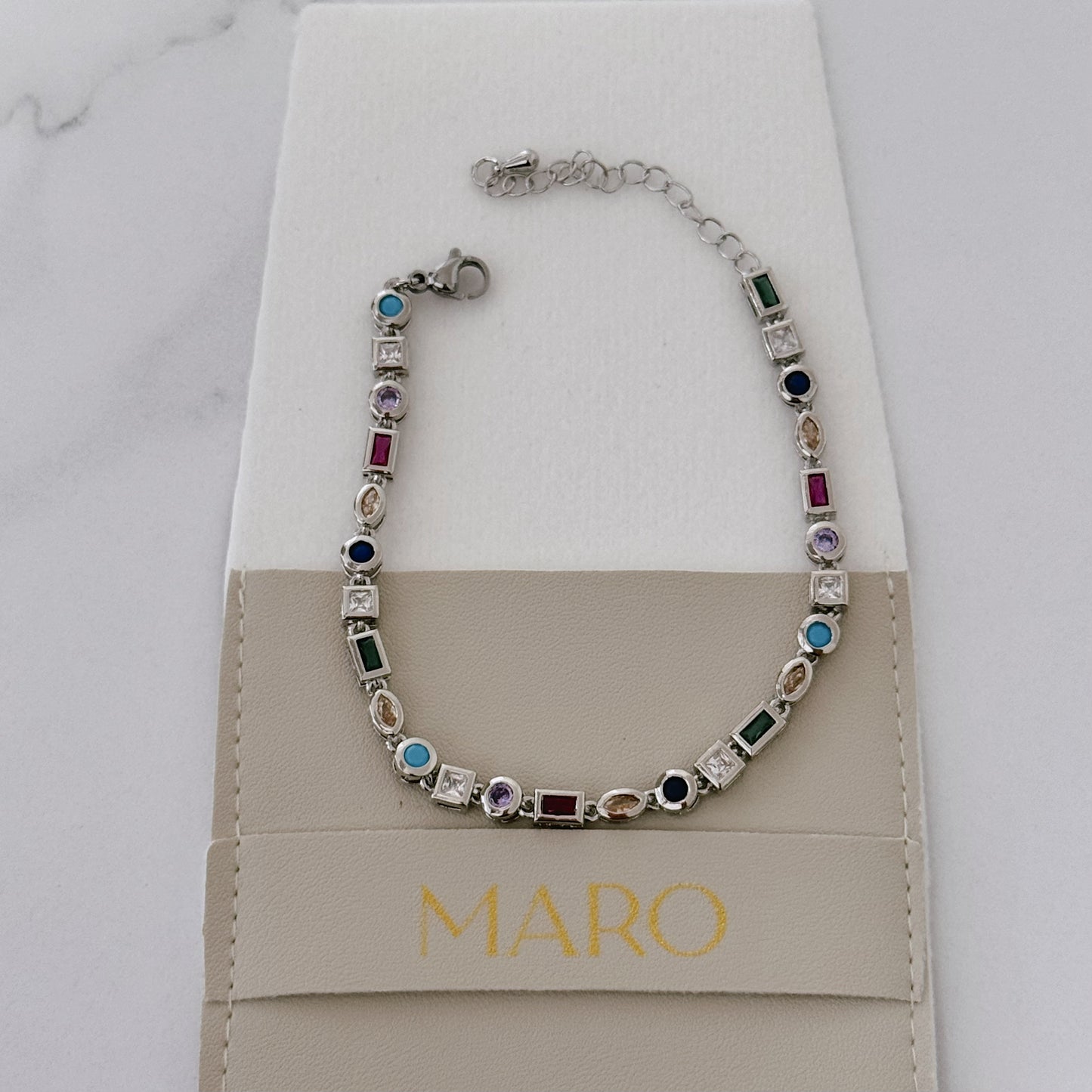 Multi gemstone silver bracelet