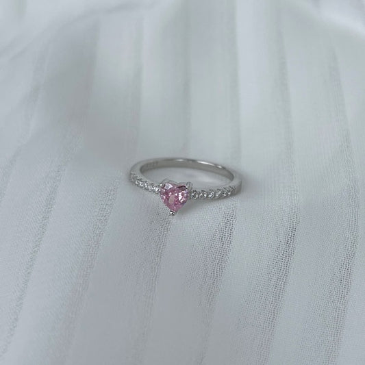 MINI PINK HEART SILVER RING