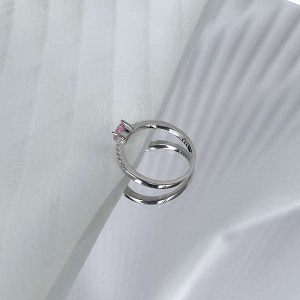 MINI PINK HEART SILVER RING