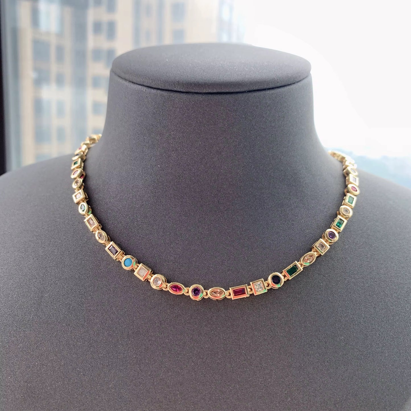 Multi gemstone gold necklace