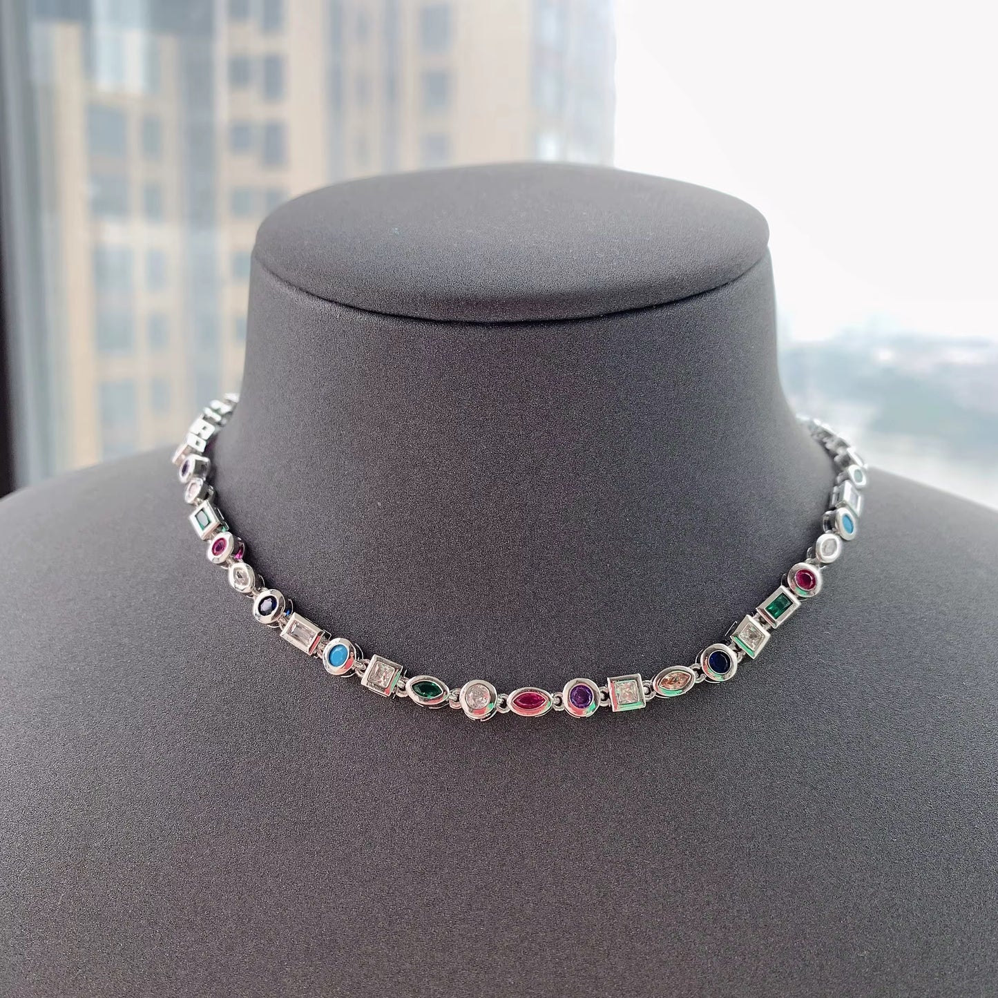 Multi gemstone silver necklace