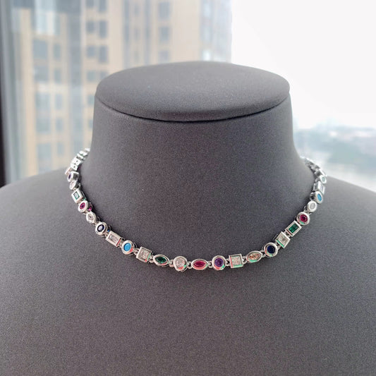Multi gemstone silver necklace