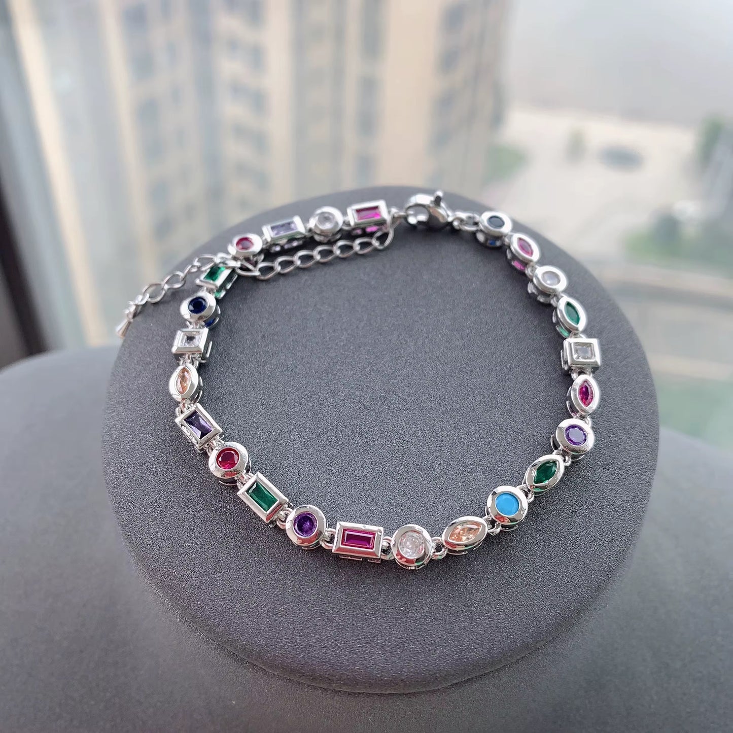 Multi gemstone silver bracelet