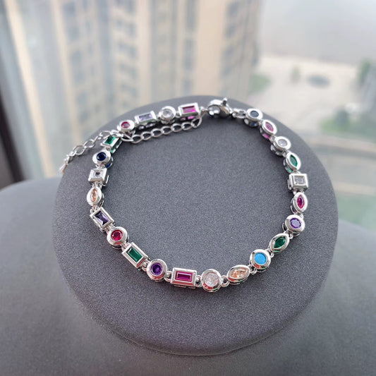 Multi gemstone silver bracelet