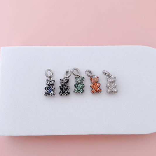 Zirconia silver charm bear