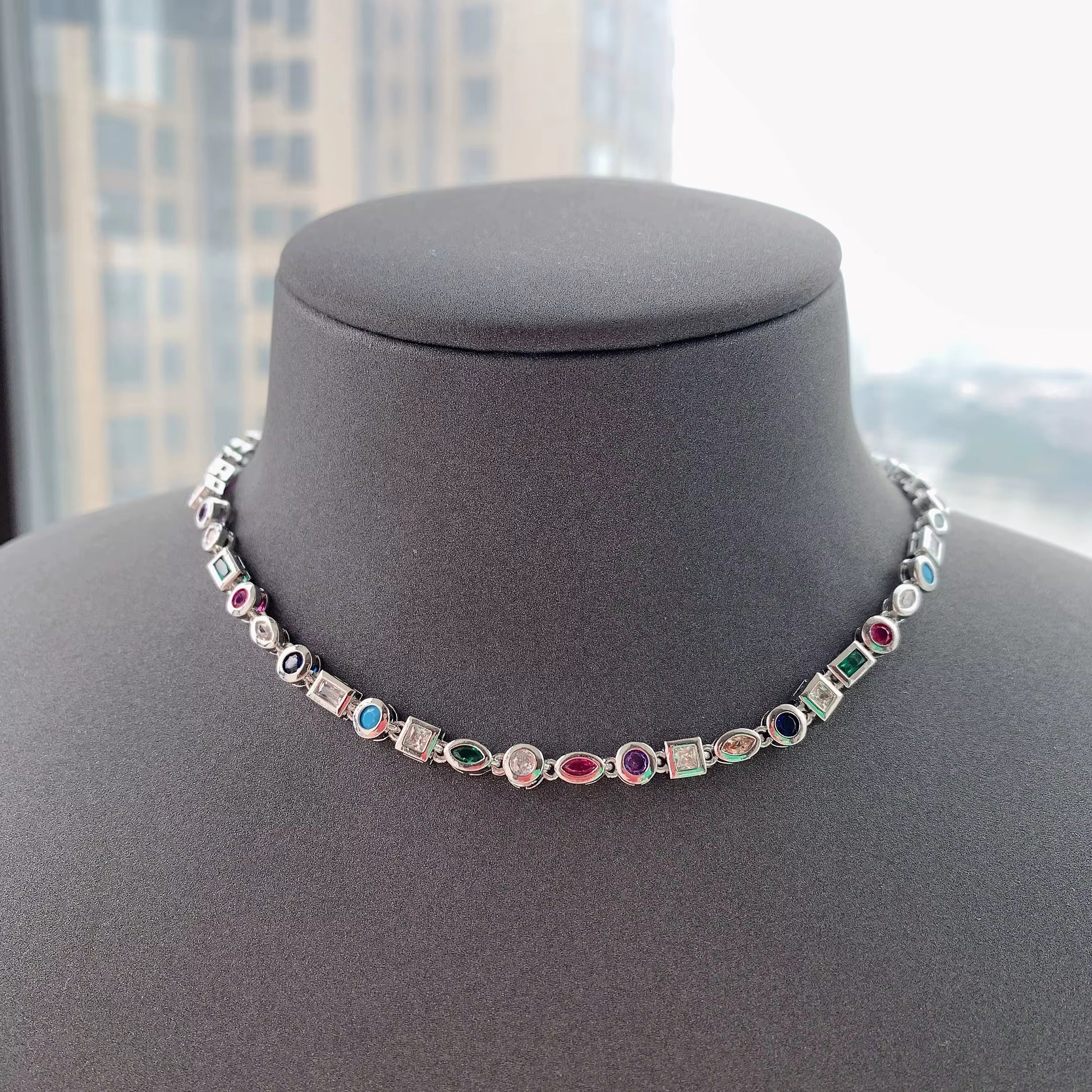 Multi gemstone silver necklace - MARO JEWELRY