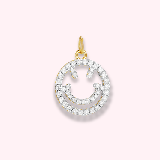 Happy Face Necklace — gold-tone chain with round smiley pendant, minimalist and playful style by MARO Jewelry.