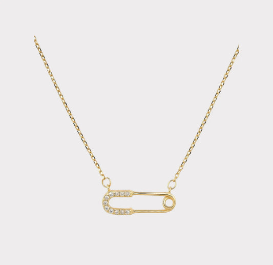 Safety Pink Necklace with gold chain and bright pink enamel link — lightweight, hypoallergenic, and water-resistant jewelry by MARO.
