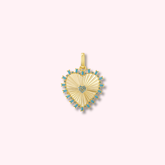 Turquoise Heart Charm — gold-tone pendant with turquoise heart stone, waterproof and hypoallergenic jewelry symbolizing love and calm by MARO.